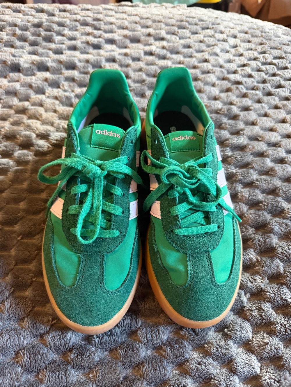 adidas womens Green Sneakers with pink Stripes